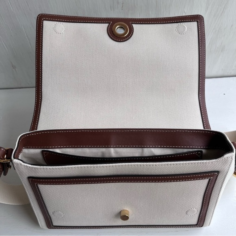 🔴SOLD🔴 BURBERRY-Canvas Horseferry Print Note Crossbody Bag Natural Tan - Picture 8 of 15